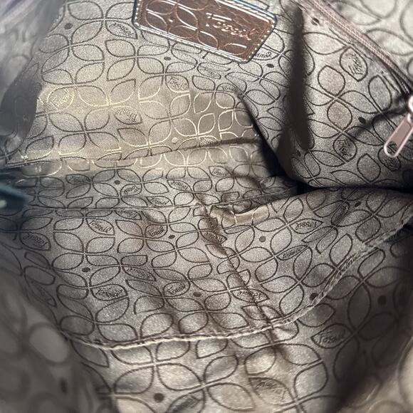 Vintage Fossil Tapestry Brown Purple & Blue Crossbody Purse Bag Leather Trim - Picture 10 of 14